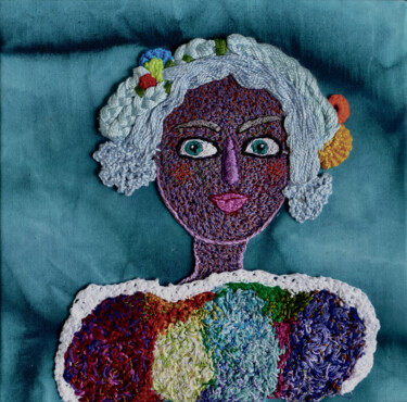 Textile Art titled "Euridyce" by Apignat, Original Artwork, Embroidery Mounted on Cardboard