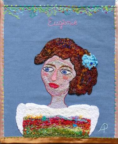 Textilkunst mit dem Titel "Eugénie 1ère" von Apignat, Original-Kunstwerk, Stickerei