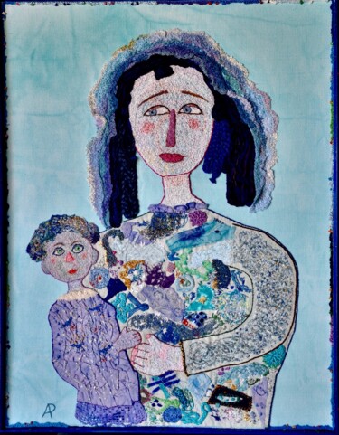 Textile Art titled "La bonne mère" by Apignat, Original Artwork, Embroidery Mounted on Wood Panel