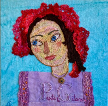 Textile Art titled "Pepita la gitana" by Apignat, Original Artwork, Embroidery Mounted on Cardboard