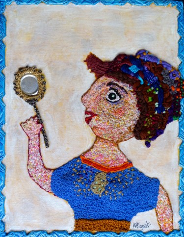 Textile Art με τίτλο "Je ris de me voir s…" από Apignat, Αυθεντικά έργα τέχνης, Νήμα