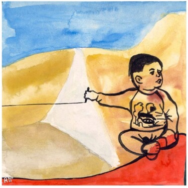 Картина под названием "L'enfant des sables" - Alexandre Podgorny, Подлинное произведение искусства, Гуашь