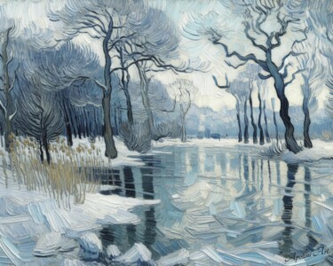 Artes digitais intitulada "Lago Congelado en I…" por Apolini Art., Obras de arte originais, Pintura digital