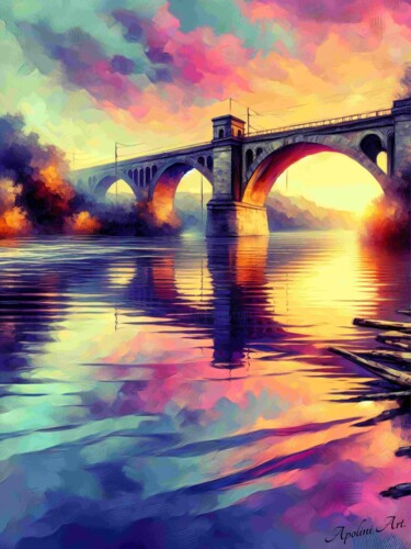 Arte digital titulada "Puente sobre el Río…" por Apolini Art., Obra de arte original, Pintura Digital