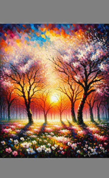 Artes digitais intitulada "Bosque en Primavera…" por Apolini Art., Obras de arte originais, Pintura digital