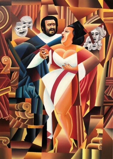 Malerei mit dem Titel "Montserrat Caballe…" von Apollonas Soben, Original-Kunstwerk, Öl Auf Keilrahmen aus Holz montiert