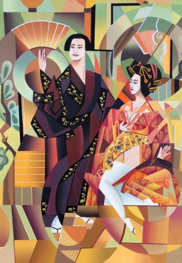 Картина под названием "Soben cubism 歌舞伎 «W…" - Apollonas Soben, Подлинное произведение искусства, Масло Установлен на Деревя…
