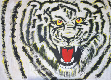 Malerei mit dem Titel "Tiger" von Apostel13, Original-Kunstwerk, Öl Auf Keilrahmen aus Holz montiert