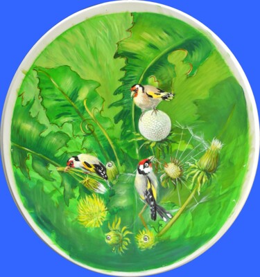 Pintura intitulada "Jolis oiseaux picor…" por Applestrophe, Obras de arte originais, Acrílico
