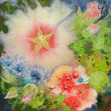Peinture intitulée "Roses trémières, pe…" par Applestrophe, Œuvre d'art originale, Acrylique Monté sur artwork_cat.