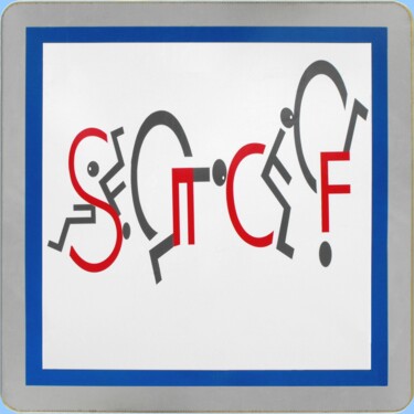 Картина под названием "Panneau SNCF = SCNF…" - Applestrophe, Подлинное произведение искусства, Scratchboard