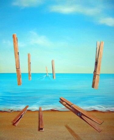 Peinture intitulée "Pinces à linges océ…" par Applestrophe, Œuvre d'art originale, Acrylique