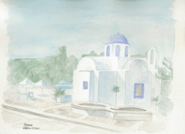 Pintura titulada "0007 Eglise Naxos" por Aquarelles-Alain, Obra de arte original, Acuarela