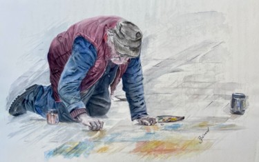 Malerei mit dem Titel "L’art est au sol." von Joël Bérard, Original-Kunstwerk, Aquarell