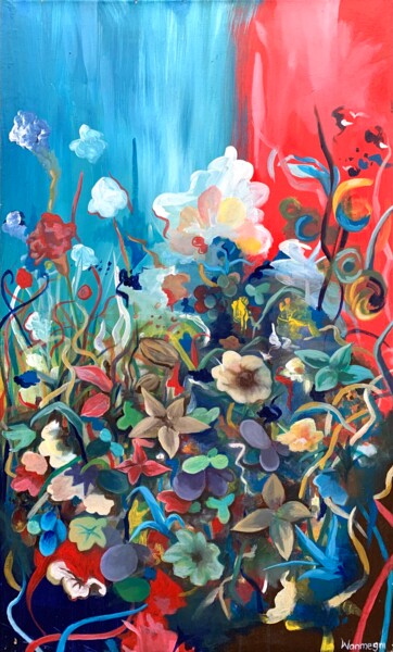 Malerei mit dem Titel "Flowers" von Aquilas Wanmegni Yepjio, Original-Kunstwerk, Acryl