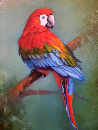 「Parrot (24x35cm, oi…」というタイトルの絵画 Ara Gasparyanによって, オリジナルのアートワーク, オイル ウッドストレッチャーフレームにマウント