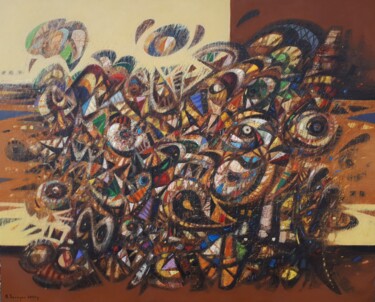 Schilderij getiteld "Owl's dream" door Aram Sevoyan, Origineel Kunstwerk, Olie Gemonteerd op Frame voor houten brancard