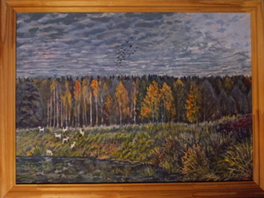 Malerei mit dem Titel "Goats at the pasture" von Artyom Ukhov, Original-Kunstwerk, Acryl