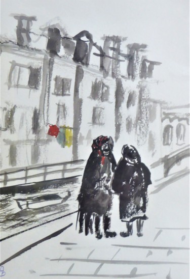 Pintura intitulada "commères à Venise 2" por Giulia Archer, Obras de arte originais, Aquarela