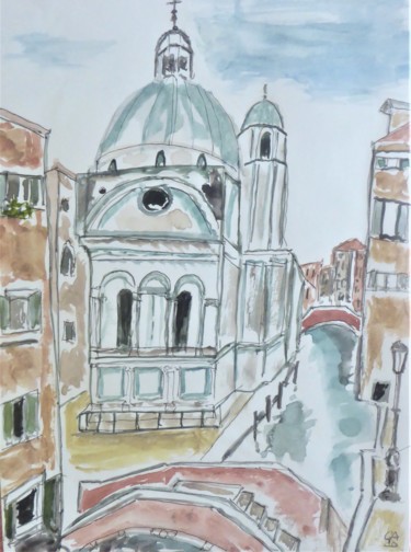 Pintura intitulada "Venise Santa Maria…" por Giulia Archer, Obras de arte originais, Aquarela