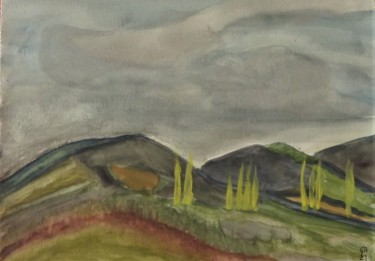 Malerei mit dem Titel "les collines de la…" von Giulia Archer, Original-Kunstwerk, Aquarell