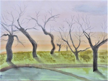 Painting titled "les arbres nus" by Giulia Archer, Original Artwork, Watercolor