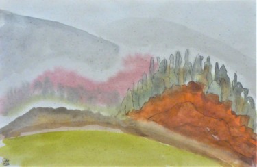 Painting titled "collines dans la br…" by Giulia Archer, Original Artwork, Watercolor