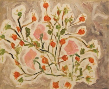 Painting titled "buisson de roses" by Giulia Archer, Original Artwork, Oil Mounted on Other rigid panel