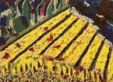 Pittura intitolato "champs de tournesols" da Giulia Archer, Opera d'arte originale, Olio