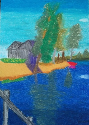 Drawing titled "Shore of Lake. Sunn…" by Mark Nikki, Original Artwork, Pastel