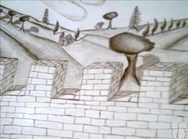 Painting titled "La vista dal castel…" by Arduino Rossi, Original Artwork, Pencil