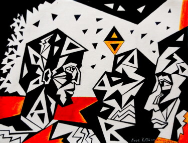 Рисунок под названием "Confrontation" - Aresina, Подлинное произведение искусства, Акрил Установлен на картон