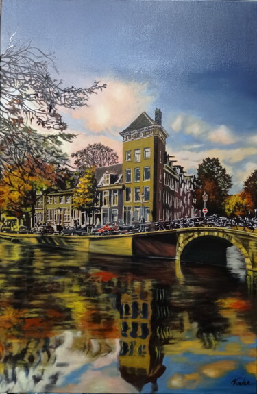 Schilderij getiteld "Amsterdam" door Areva, Origineel Kunstwerk, Olie