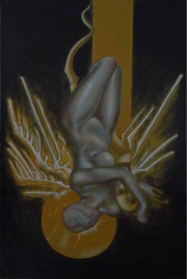 Painting titled "Desdivinización I" by Arfaxad, Original Artwork, Oil Mounted on Wood Stretcher frame