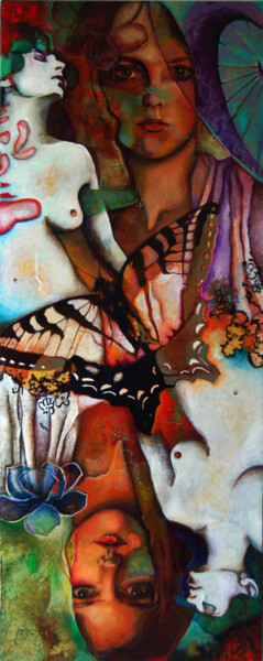 Pintura titulada "Les siamoises à fib…" por Argante, Obra de arte original, Collages Montado en Bastidor de camilla de madera