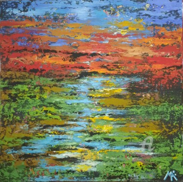 Painting titled "Crépuscule" by Marina Argentini, Original Artwork, Pigments Mounted on Wood Stretcher frame