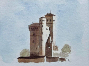 Painting titled "Château de SerraLun…" by Ari Rakotondraibe, Original Artwork, Watercolor