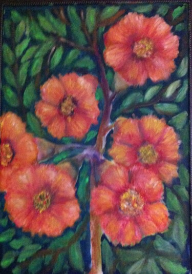 Painting titled "Pomegranate flower" by Arif Kaya, Original Artwork, Oil