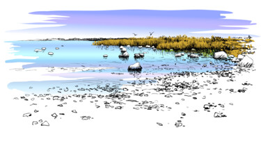 Digitale Kunst getiteld "Seascape sea, beach…" door Arija Paikule, Origineel Kunstwerk, Digitaal Schilderwerk