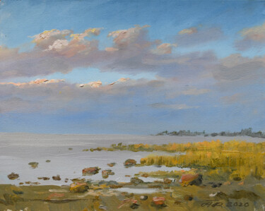 Painting titled "Sunset evening sea" by Arija Paikule, Original Artwork, Oil Mounted on artwork_cat.