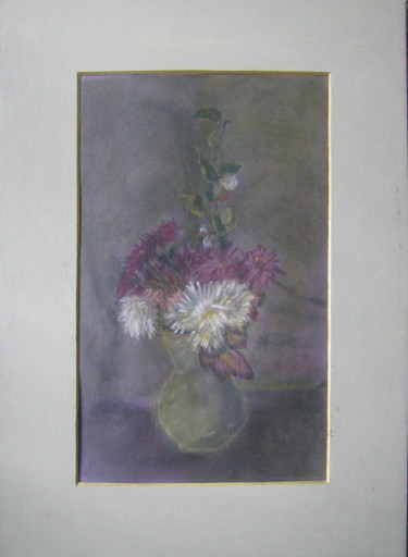 Картина под названием "Vase with chrysanth…" - Arina Ioana Muntean, Подлинное произведение искусства, Пастель