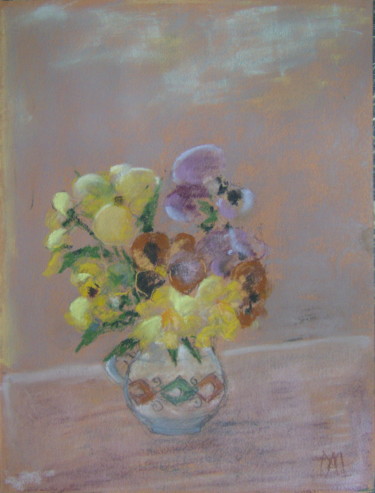Painting titled "Vase with pansies (…" by Arina Ioana Muntean, Original Artwork, Pastel