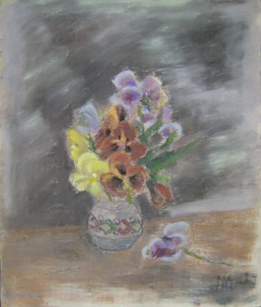 Картина под названием "Vase with pansies (…" - Arina Ioana Muntean, Подлинное произведение искусства, Пастель