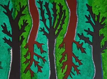 Painting titled "Trees" by Arina Mari, Original Artwork, Acrylic Mounted on Cardboard