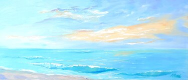 Painting titled ""Azure Sea" oil pai…" by Arina Olenchenko, Original Artwork, Oil Mounted on Wood Stretcher frame