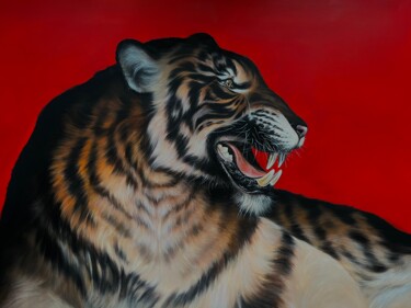 Malerei mit dem Titel "Wild Red" von Arina Safyanova, Original-Kunstwerk, Öl Auf Keilrahmen aus Holz montiert