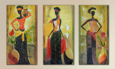 Peinture intitulée "Trois grâces africa…" par Arina Tcherem, Œuvre d'art originale, Huile