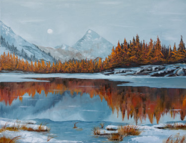 Pintura intitulada "Freezing lake" por Arina Tcherem, Obras de arte originais, Óleo