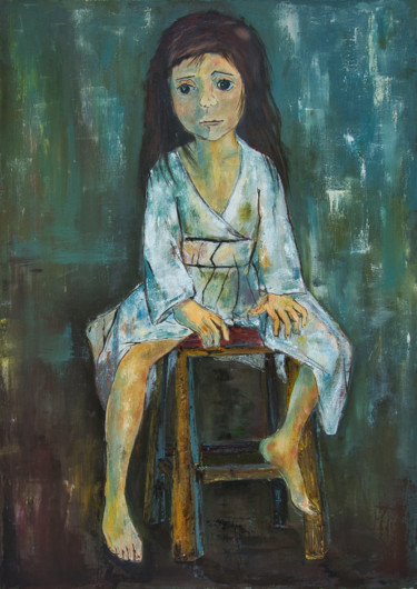 Painting titled "Colette" by Arina Tcherem, Original Artwork, Oil Mounted on Wood Stretcher frame