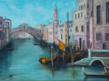 Schilderij getiteld "Venise éternelle" door Arina Tcherem, Origineel Kunstwerk, Olie Gemonteerd op Frame voor houten brancard